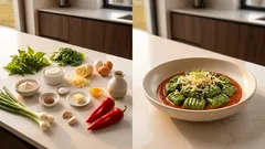 Žihľavové halušky s ricottou a údenou parenicou – s omáčkou z pečených paprík